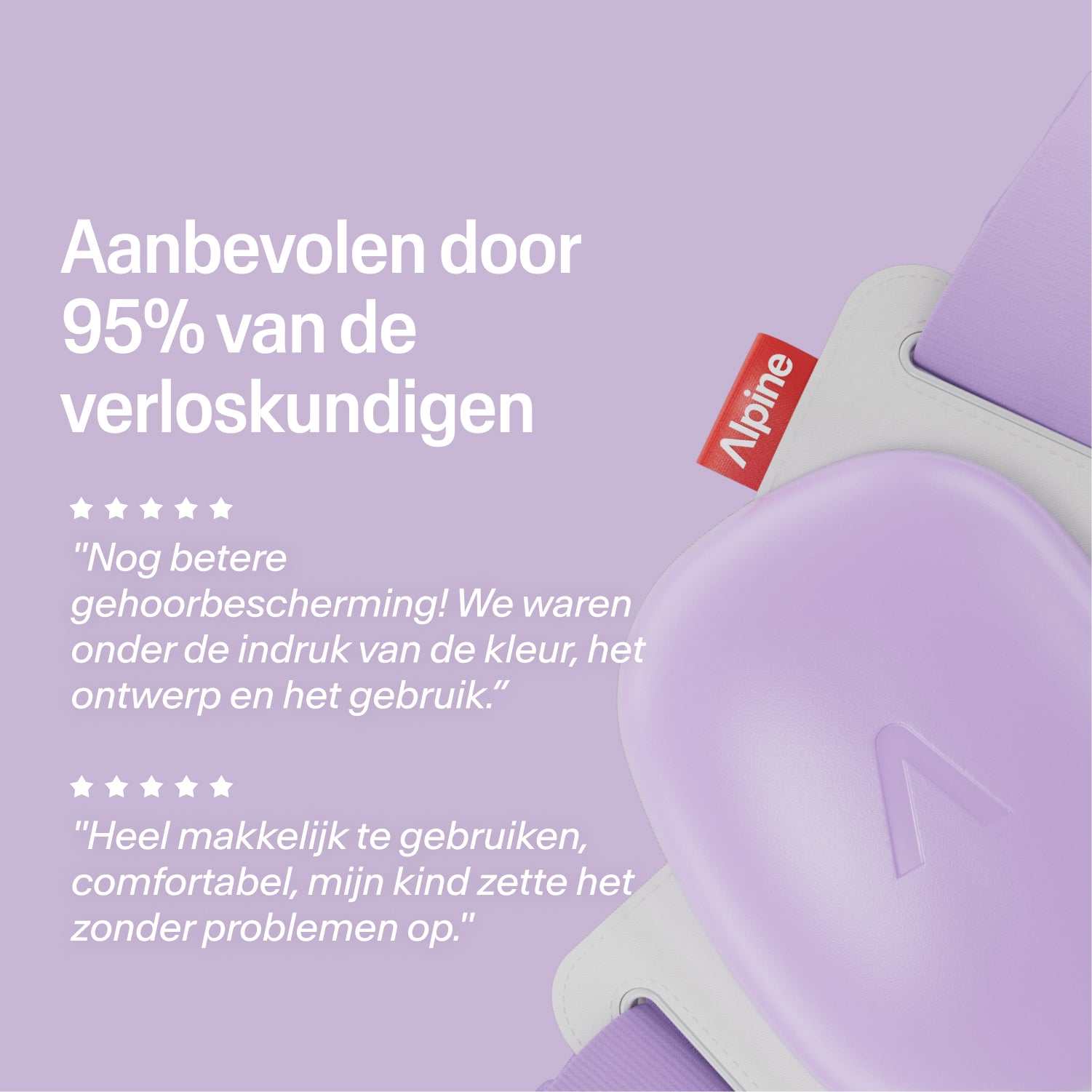 Alpine Muffy dawn-purple oorkappen, aanbevolen door 95% van de verloskundigen, met 5-sterren reviews