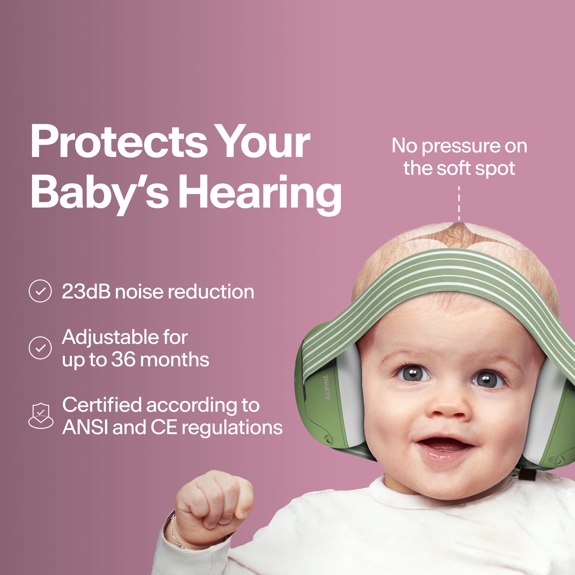 alpine muffy baby classic earmuffs for babies pink no pressure on the soft spot #color_pink