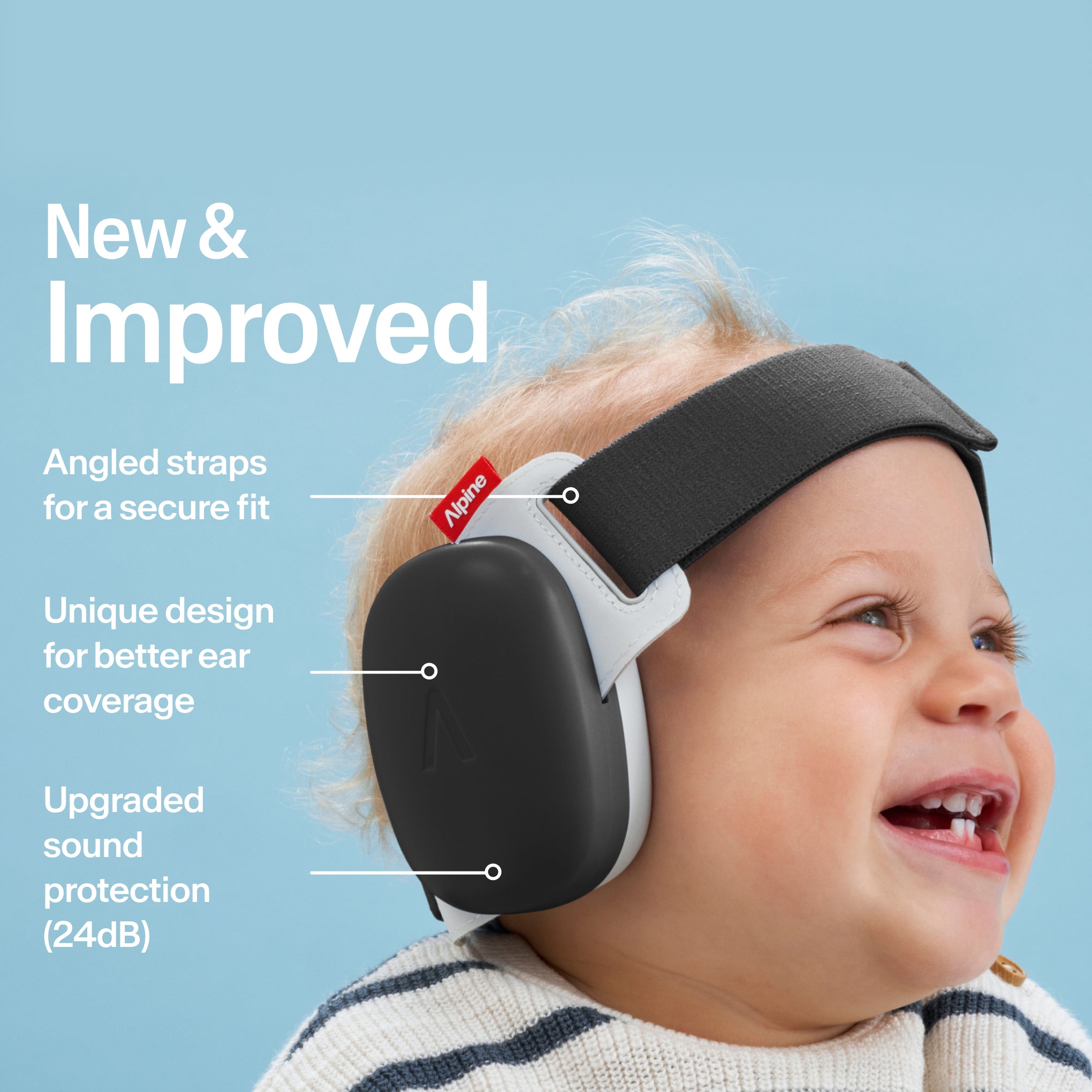 Baby wearing Alpine Muffy Baby in black on the head