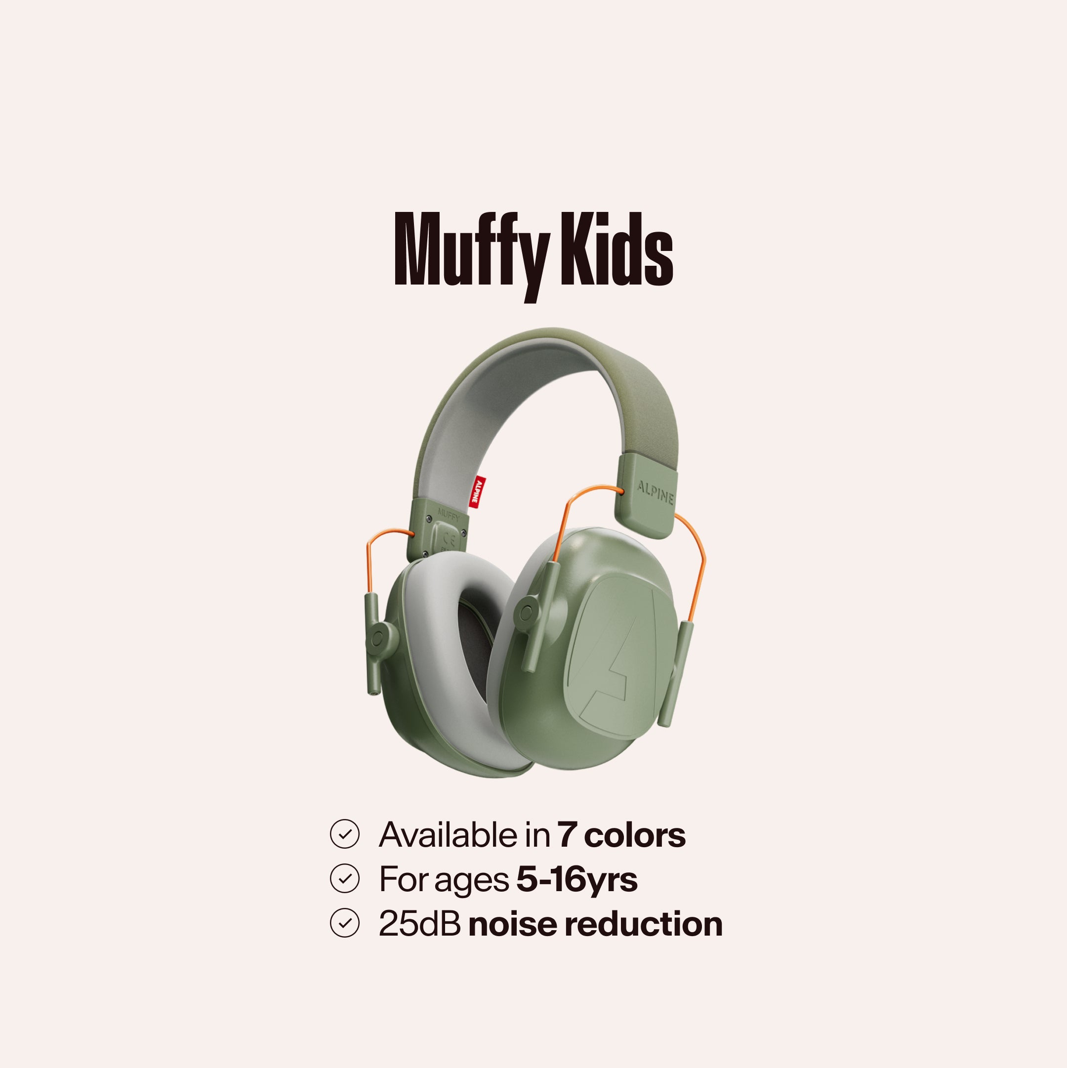 Green alpine earmuffs with & Kids& branding on a light gray background