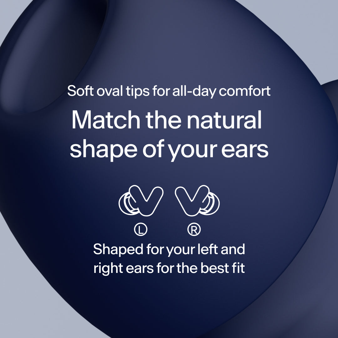 Close-up of perfect fit Alpine Silence earplugs – midnight blue