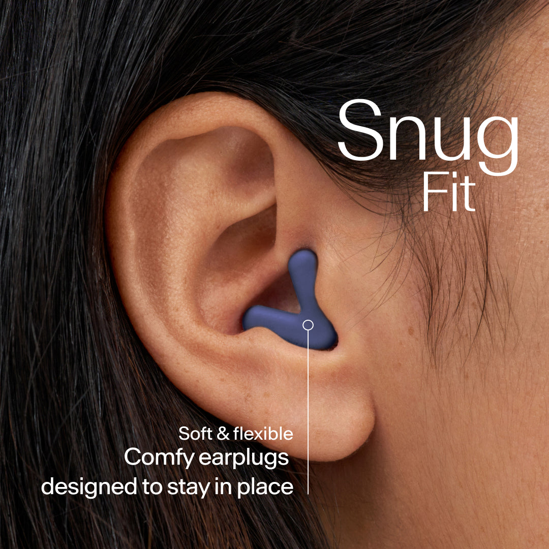 Alpine Silence earplugs snug fit in ear – midnight blue