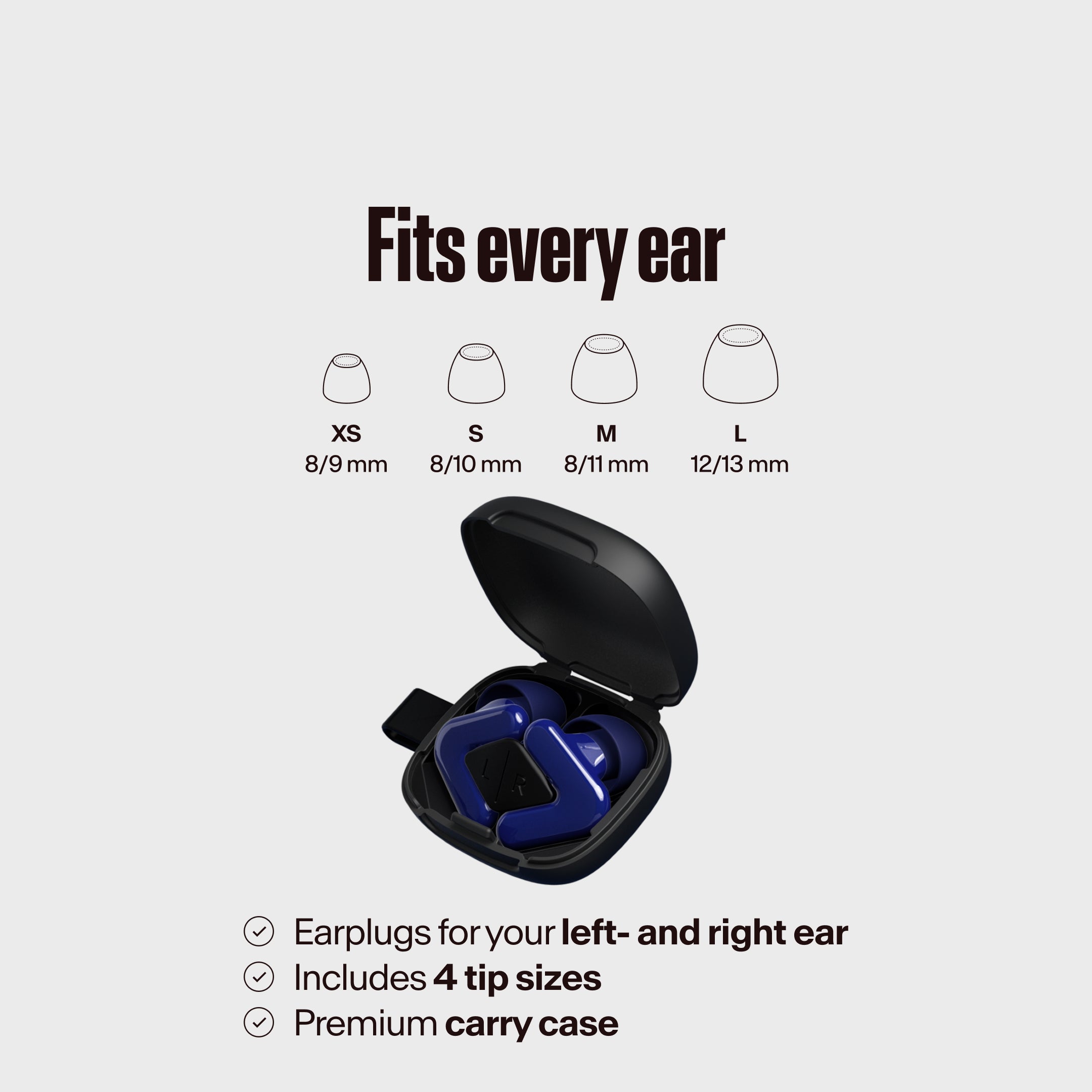 alpine tune dark-blue in the case with the different sizes of tips