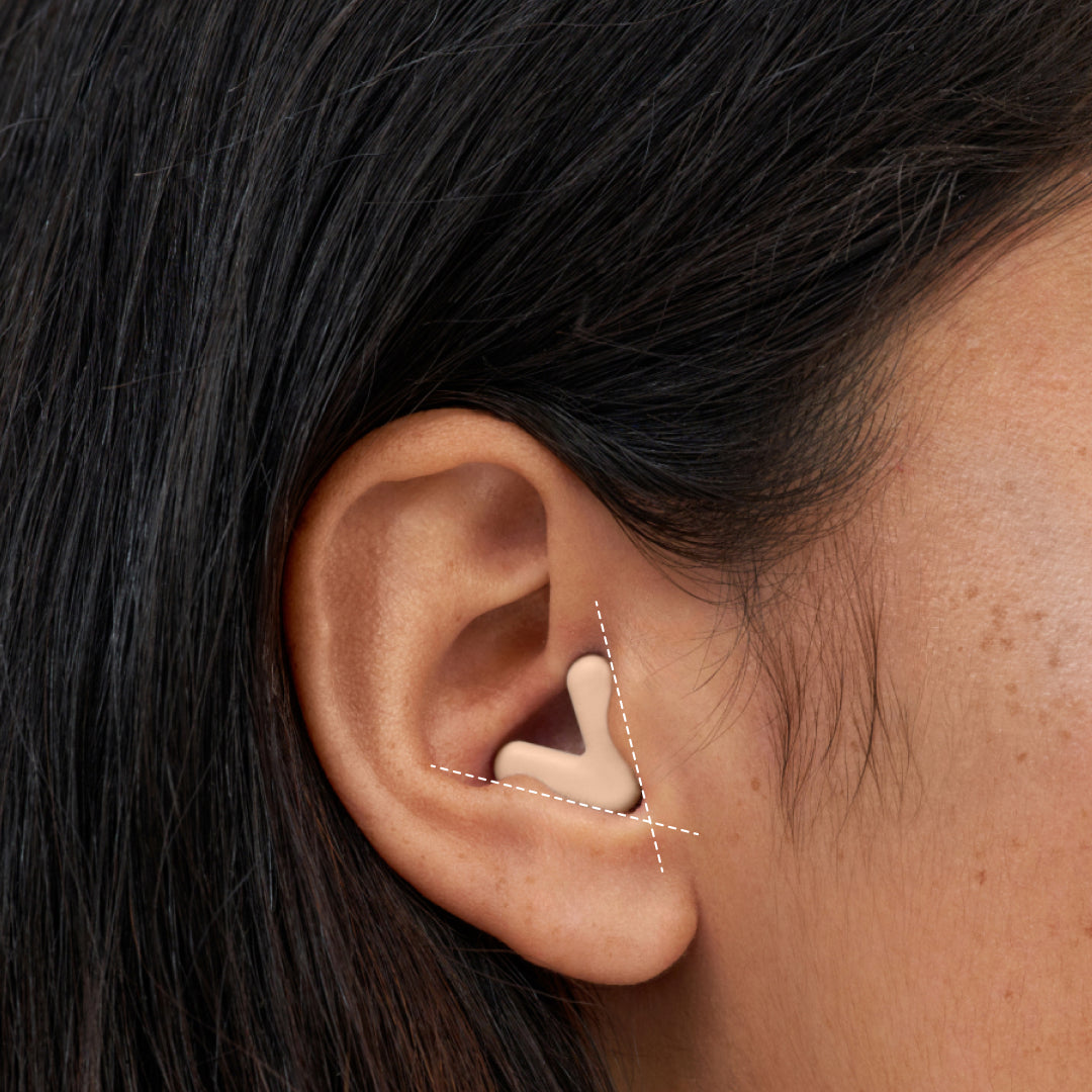 Alpine Silence beige earplugs with a close/snug fit in the ear