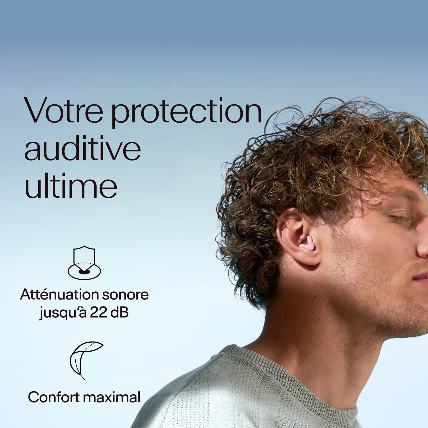 Hommes portant les Alpine Silence en rose, avec une atténuation de 22dB  