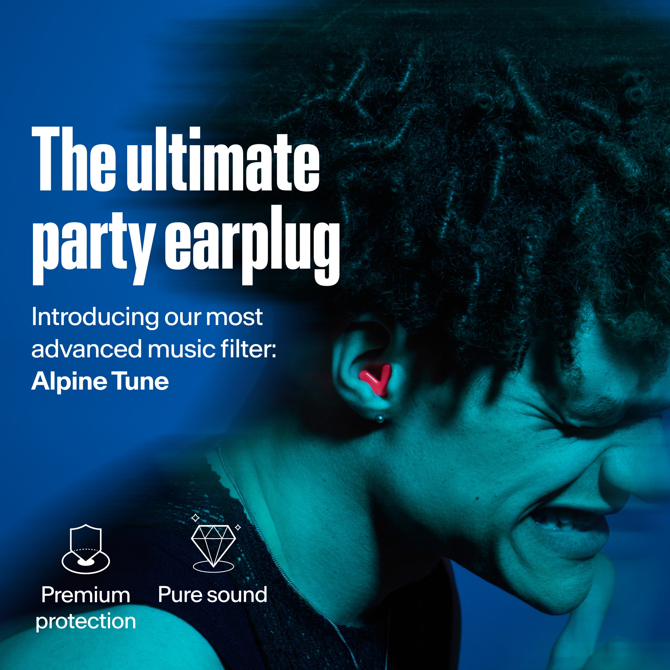 Man wears Alpine Tune in neon-pink – showcases advanced music filter USP 