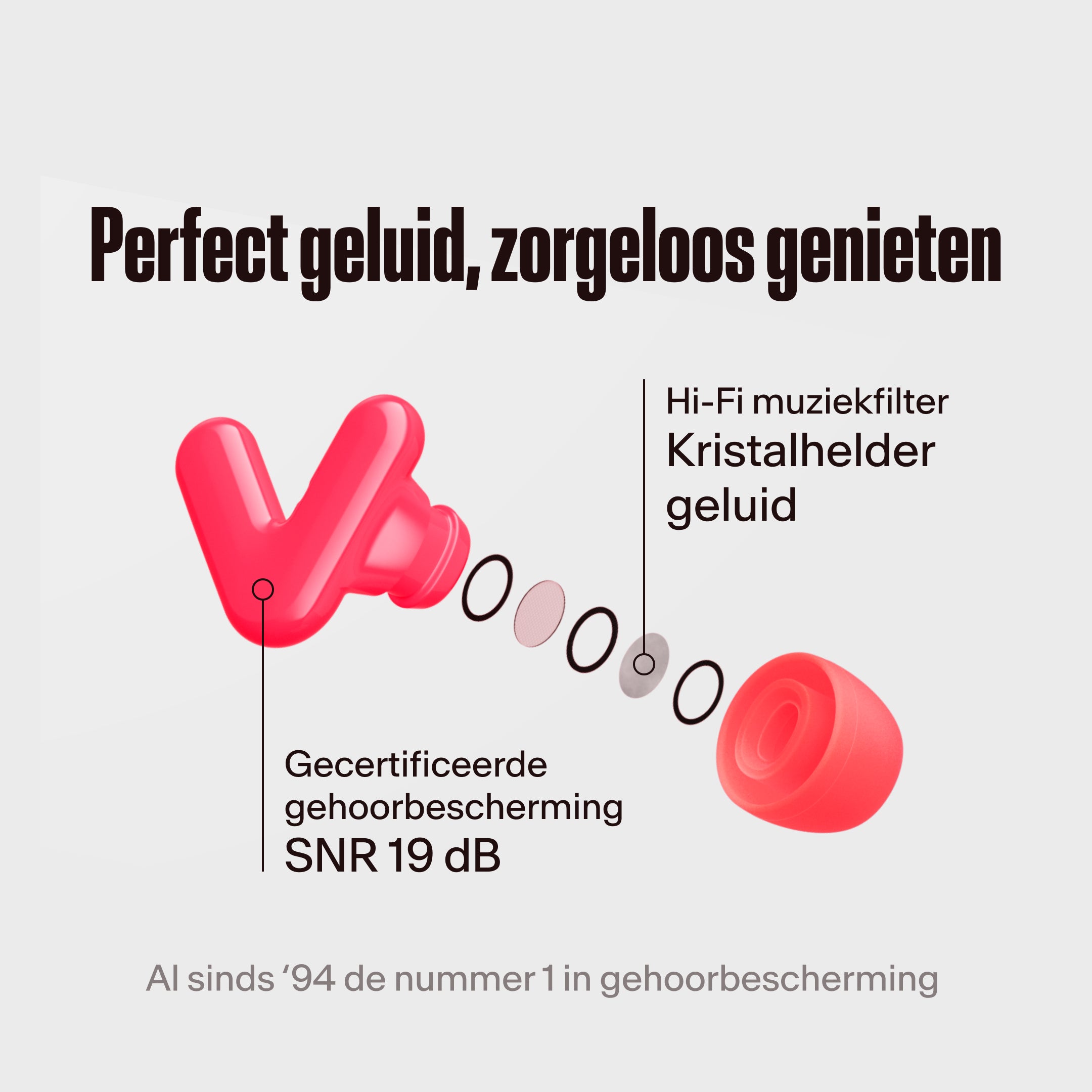 Alpine Tune neon pink oordopjes met hifi-filter uitgelicht, met de tekst &
