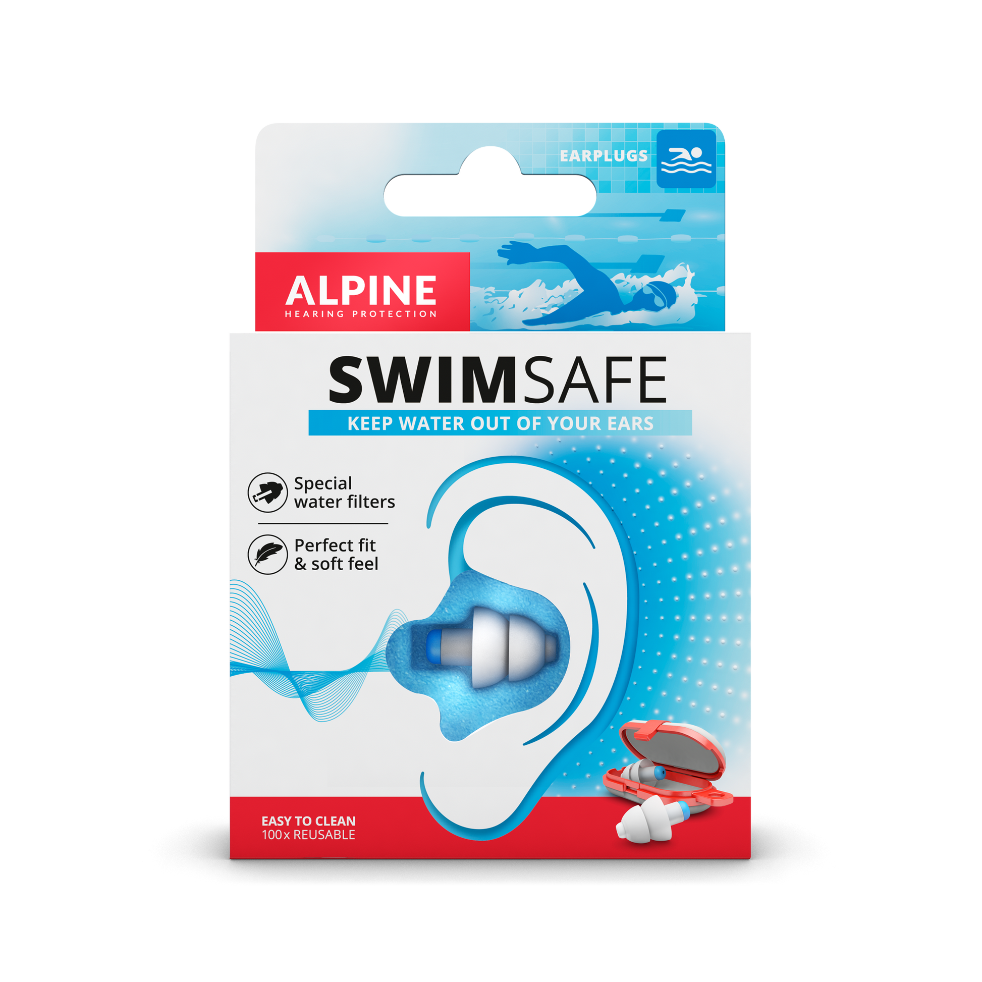 Alpine SwimSafe earplugs for swimming Alpine hearing protection Earplugs earmuffs protect your ear red dot award swim snorkeling scuba diving  sea infections holiday travel SwimSafe Pluggies Kids perfect fit 